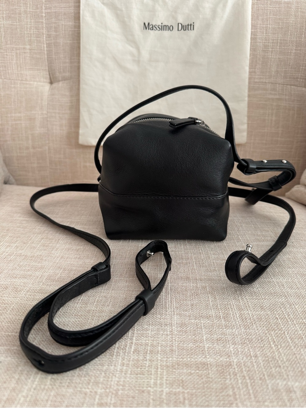 Massimo Dutti Black Leather Crossbody Bag